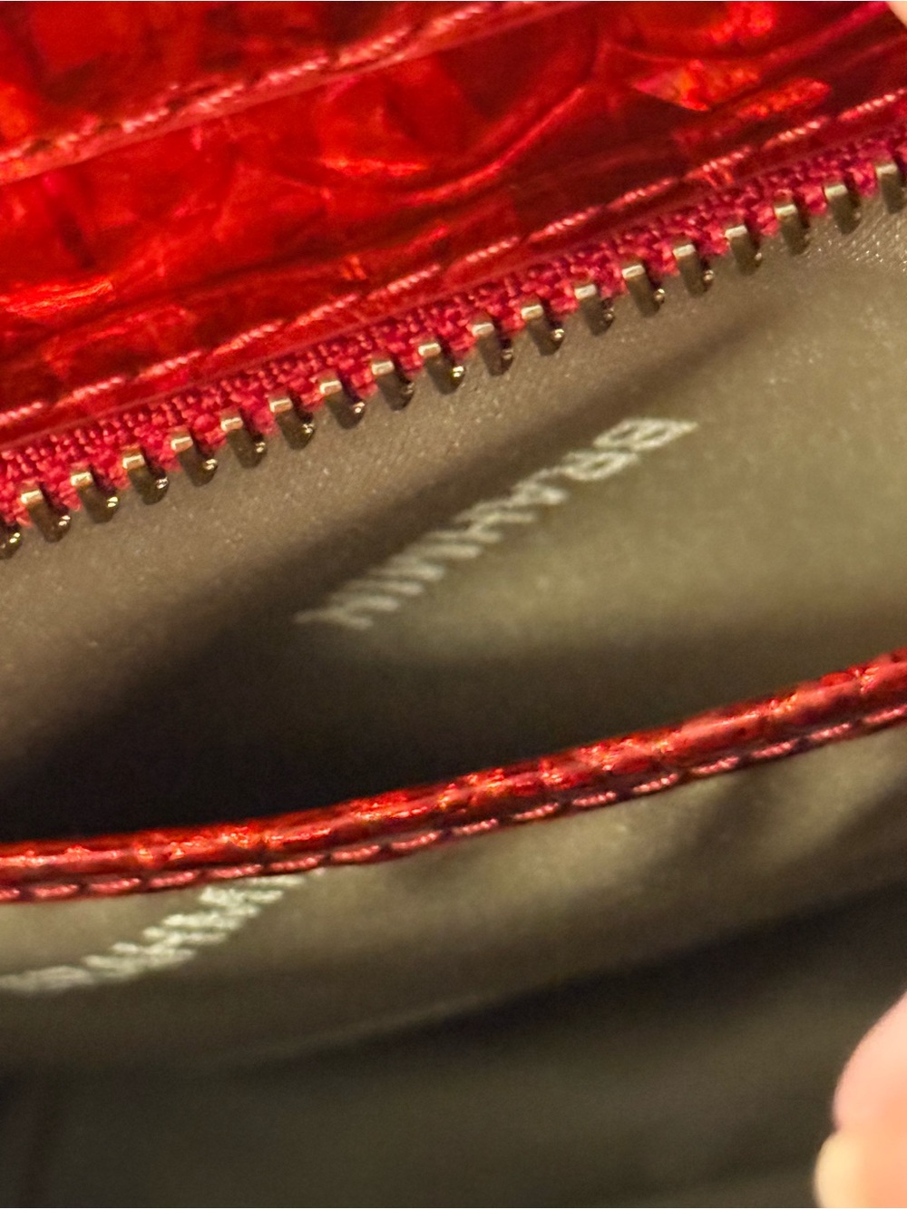 Glossy Red Croc-Embossed Satchel with Gold Accents teal leather - Picture 13 of 14